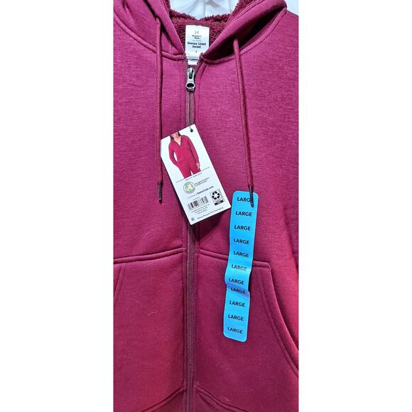 Women's Maroon Sherpa Lined Jacket w/Hoodie L (NWTags) - Picture 2 of 6
